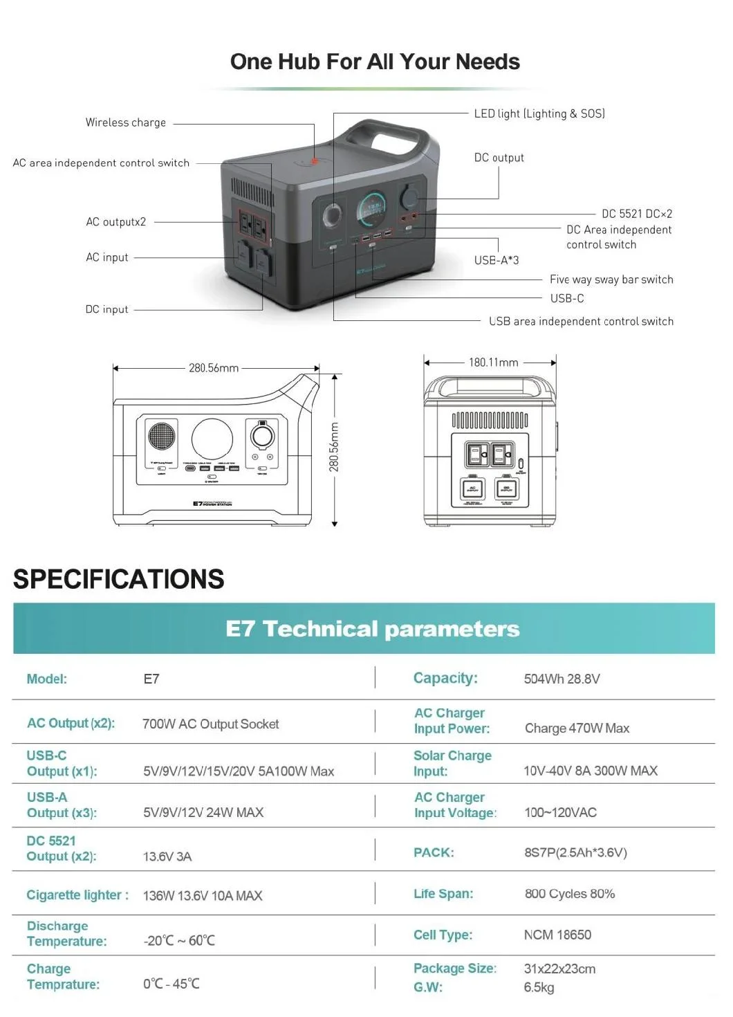 700W Portable Energy Storage Outdoor Multi-Function Portable Power Station Bank