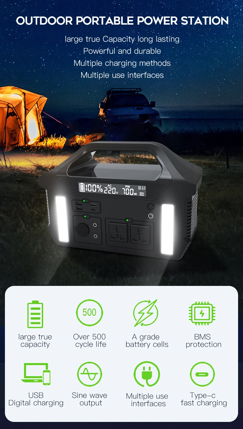 AC 220V 700W Outdoor Power Supply Solar Portable Power Station for Outdoor Camping