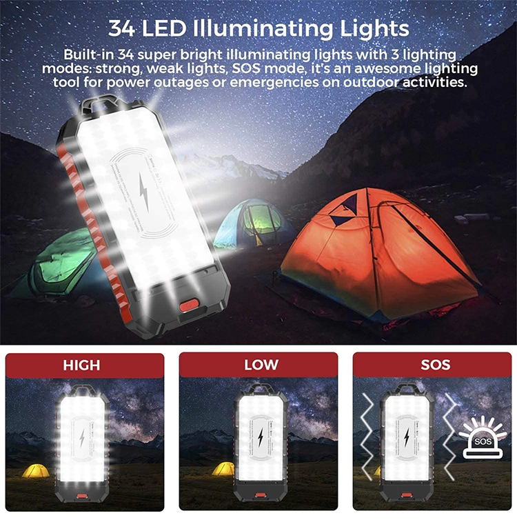 Waterproof Outdoor Solar Power Bank 30000mAh Solar Portable Charger for Camping